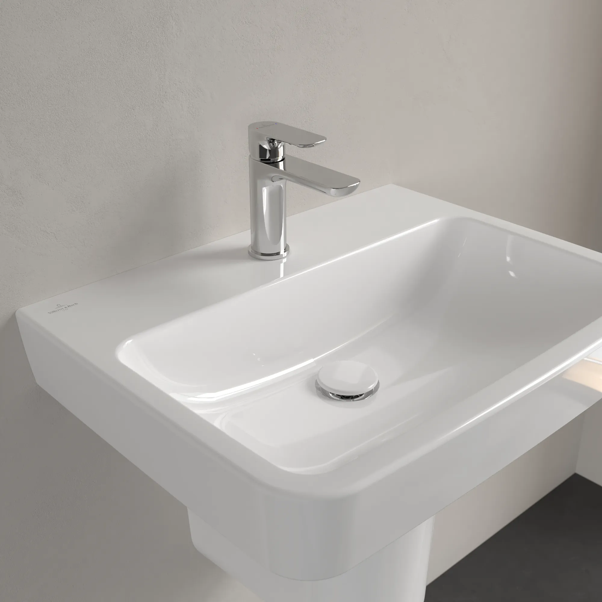 Villeroy & Boch Wandwaschtisch „O.novo“ 600 × 460 × 175 mm, für Becken mittig, mit Hahnlochbohrung, Hahnlochposition mittig in Weiß Alpin
