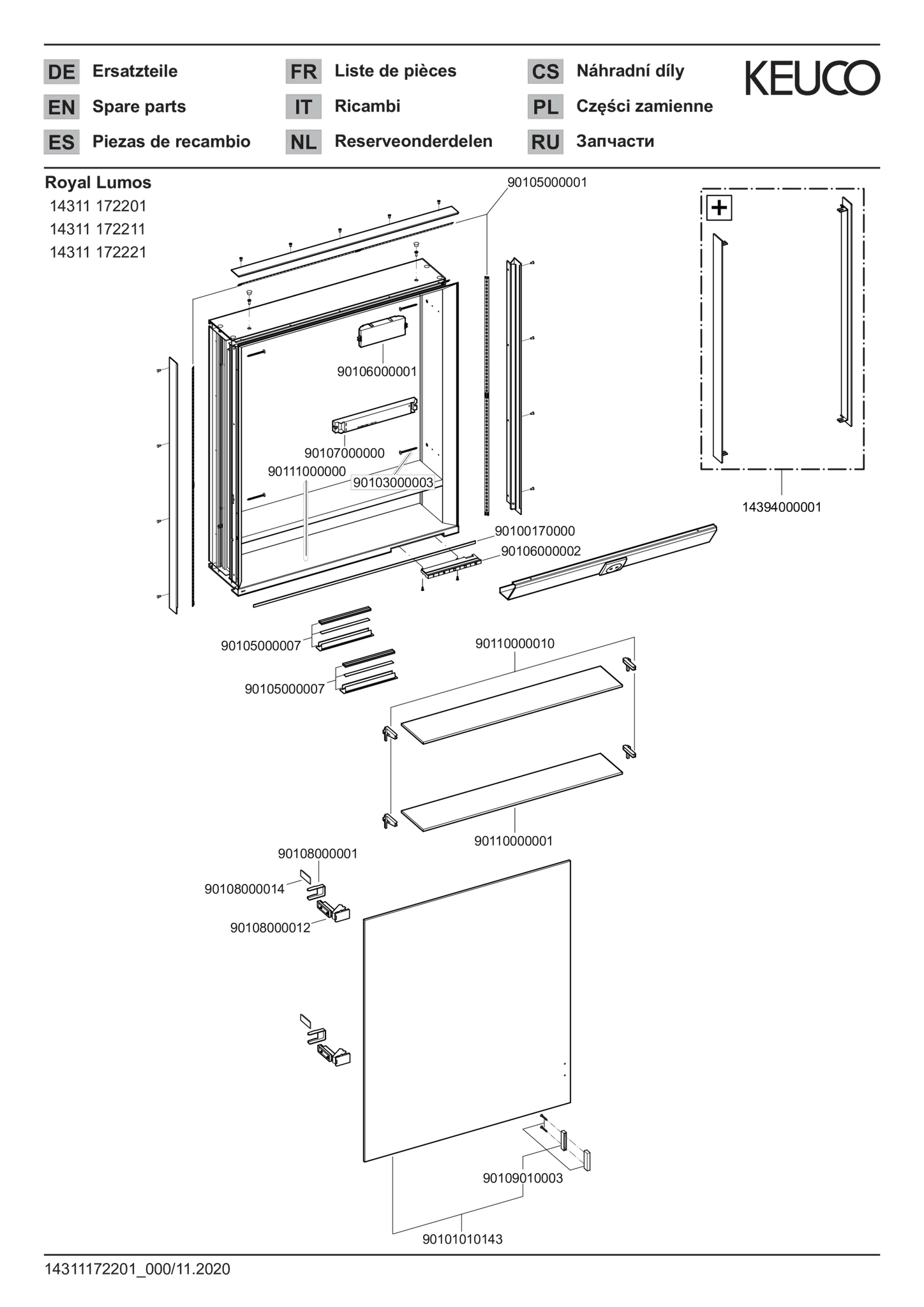 KEUCO Wandeinbau Spiegelschrank mit verdecktem Ablagefach „Royal Lumos“ in Silber (eloxiert), Anschlag links, links, Unterputz, Anschlag links, mit Steckdose, ohne Spiegelheizung 650 × 735 × 165 mm