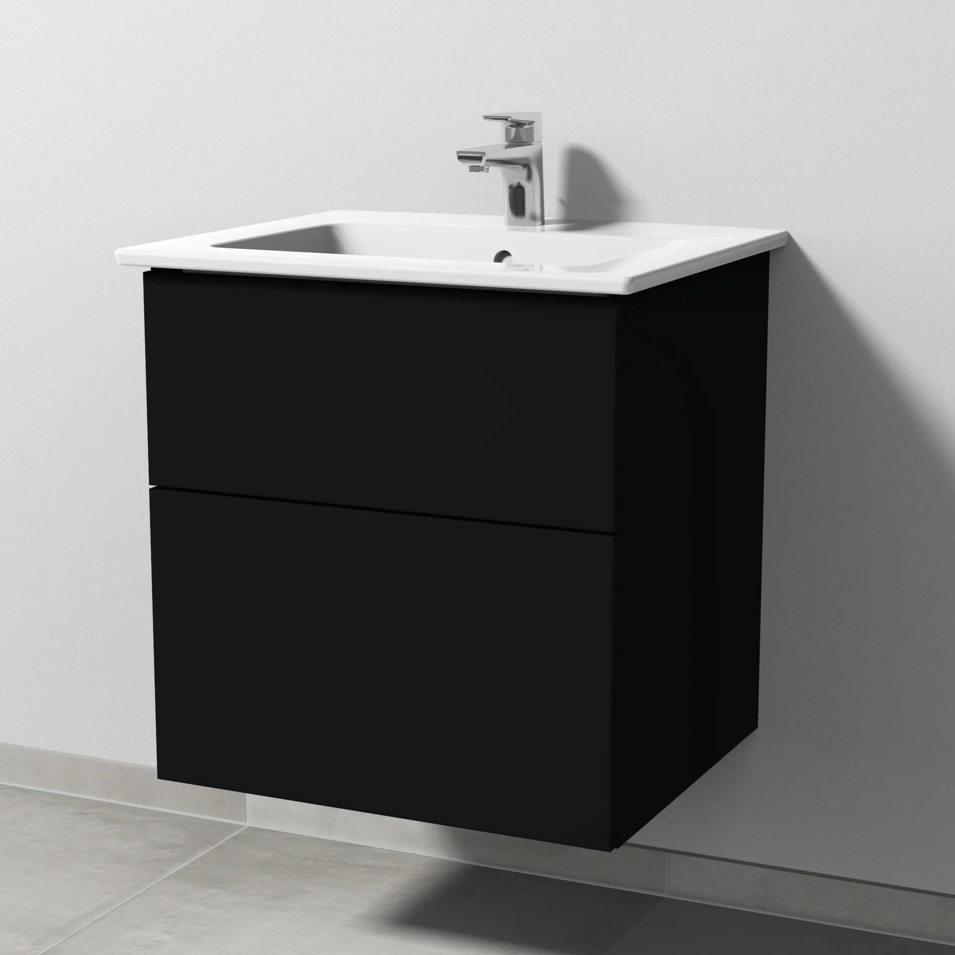 Sanipa Keramik-Waschtisch-Set mit Waschtischunterschrank „3way“ 55,5 × 47,7 × 59,1 cm in Schwarz (matt), mittig