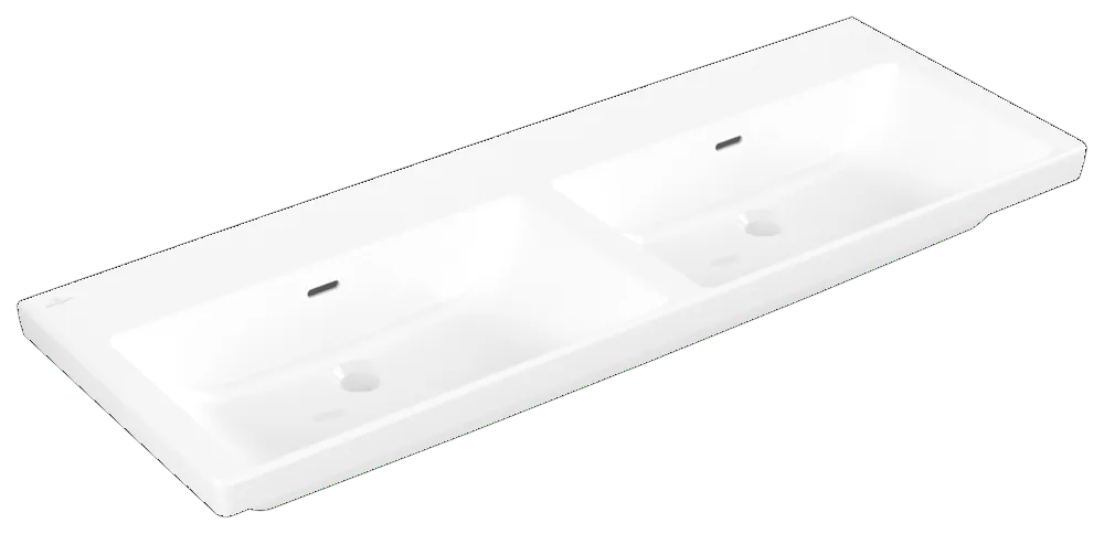 Villeroy & Boch Doppelwaschtisch aus TitanCeram „Subway 3.0“ 1300 × 475 × 165 mm, ohne Hahnlochbohrung in Weiß Alpin