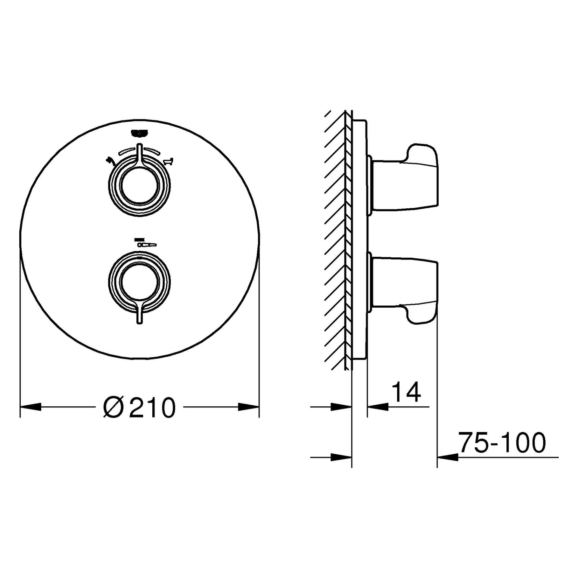 Thermostat-Wannenbatterie Grohtherm Special 29095, Fertigmontageset für Rapido T, chrom