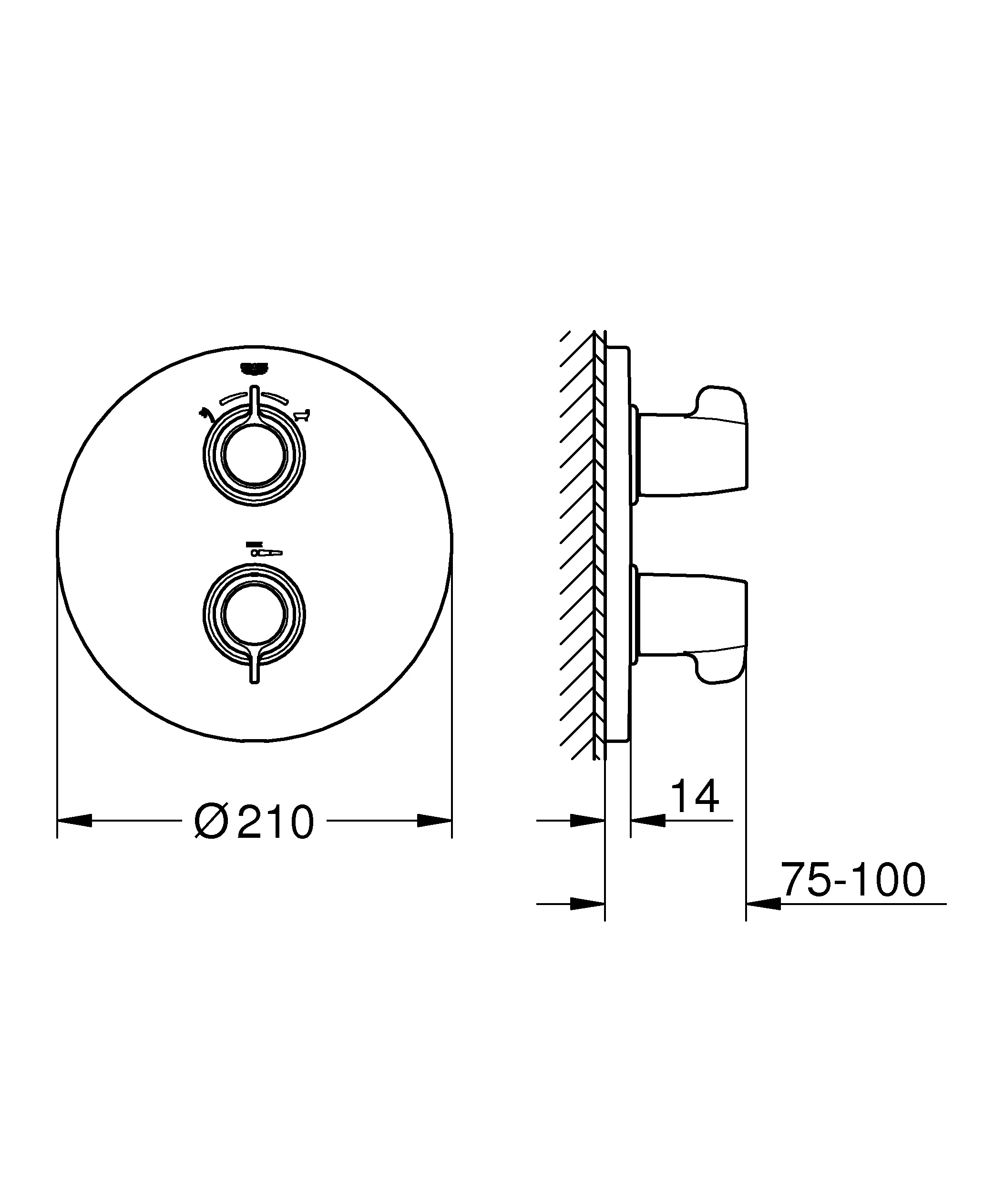 Thermostat-Wannenbatterie Grohtherm Special 29095, Fertigmontageset für Rapido T, chrom