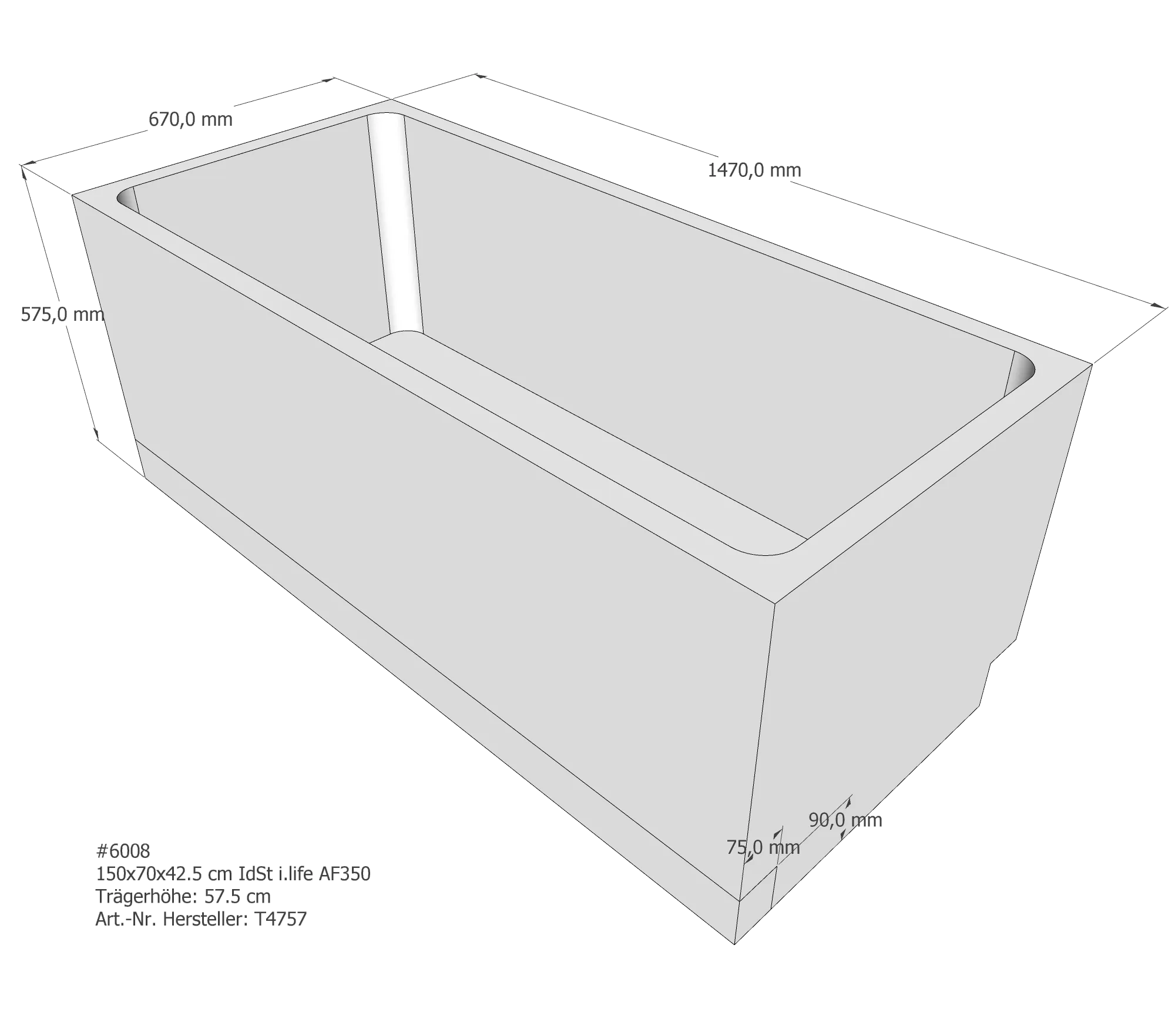 Badewannenträger passend für Ideal Standard i.life 150 × 70 × 42,5 cm