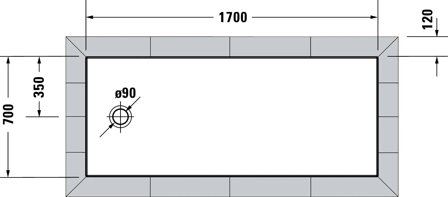 Duravit rechteck Duschwanne „Tempano“ 170 × 70 cm ohne Antislip