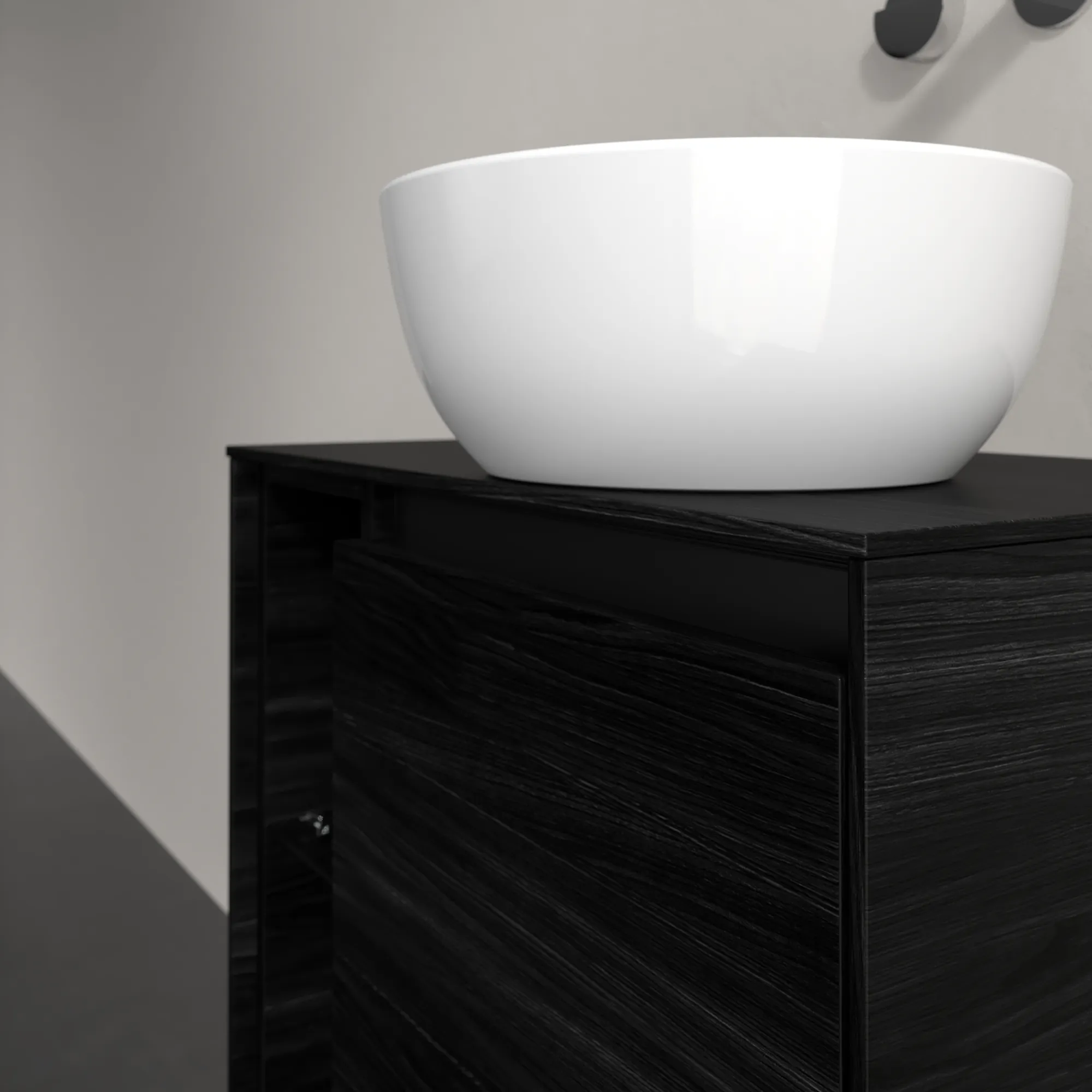 Villeroy & Boch Waschtischunterschrank „Collaro“ 600 × 548 × 380 mm Black Oak, für Becken rechts, Anschlag rechts, mit Beleuchtung Villeroy & Boch Waschtischunterschrank „Collaro“ 600 × 548 × 380 mm Black Oak, für Becken rechts, Anschlag rechts, mit Beleuchtung