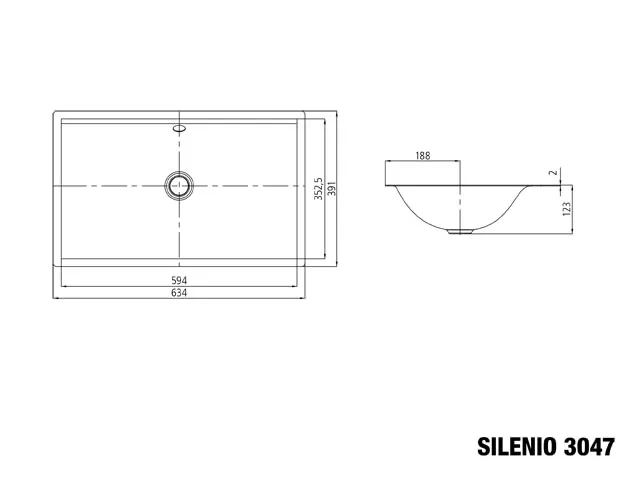 Unterbauwaschtisch „Silenio“ 63,4 × 39,1 cm, ohne Hahnlochbohrung in alpinweiß, mit Perl-Effekt