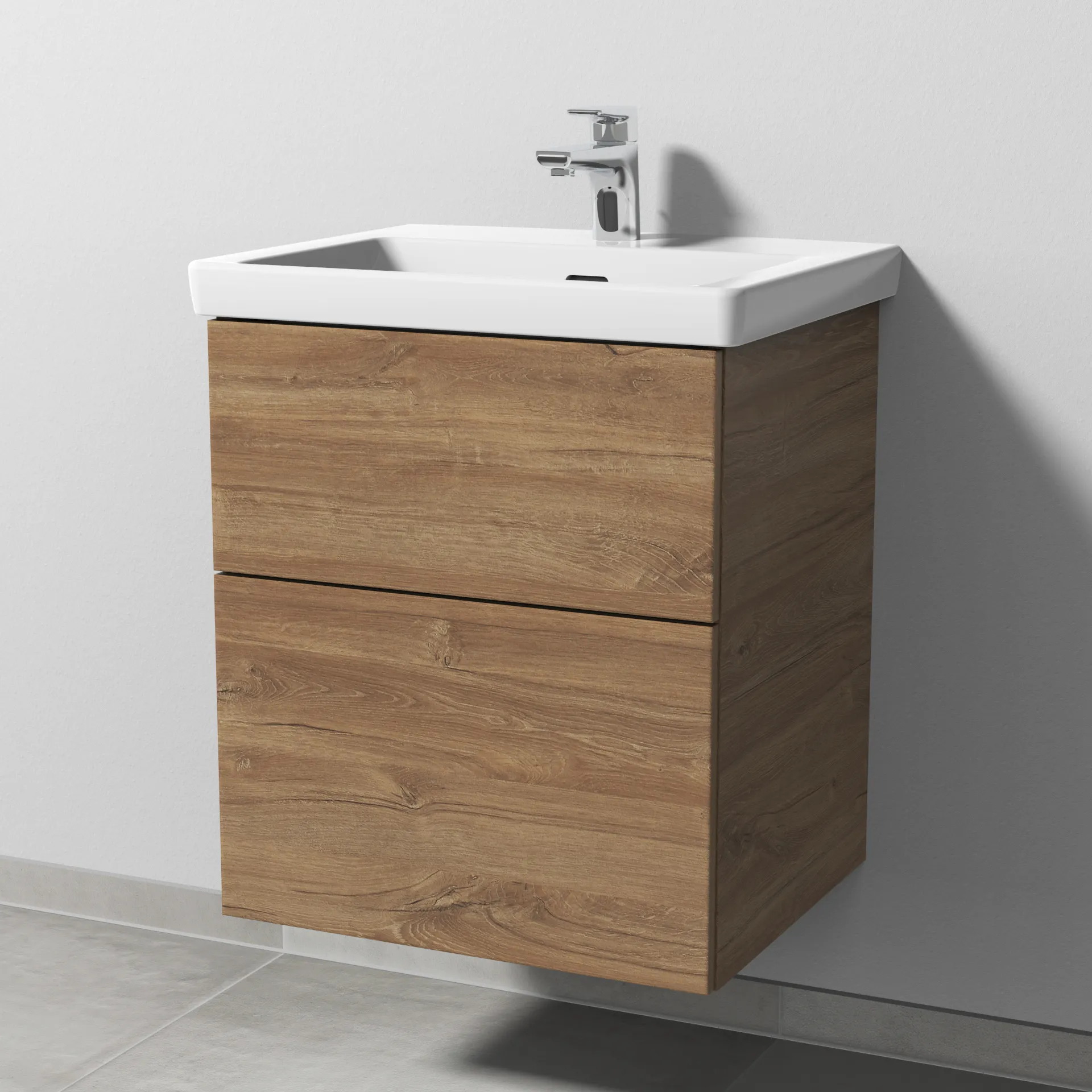 Sanipa Waschtischunterschrank „3way“ 507 × 588 × 432 mm in Eiche Kansas, Becken mittig Sanipa Waschtischunterschrank „3way“ 507 × 588 × 432 mm in Eiche Kansas, Becken mittig