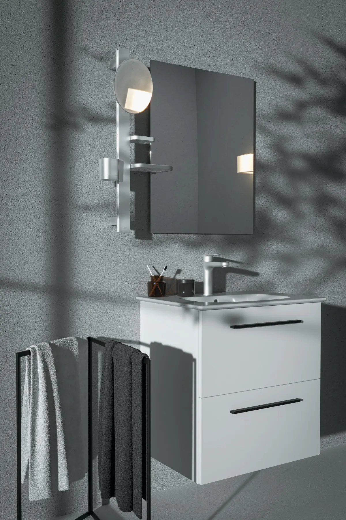 Beauty Bar Accessoires-Kombination Alu+ S700 mit Spiegel Durchmesser 200mm Rose Beauty Bar Accessoires-Kombination Alu+ S700 mit Spiegel Durchmesser 200mm Rose