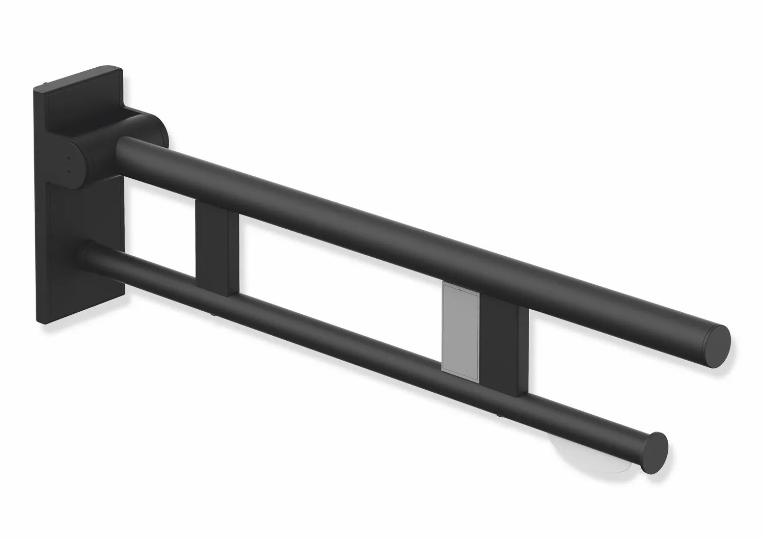 HEWI Stützklappgriff Duo, Design A, Edelstahl, Ausladung 700 mm, schwarz