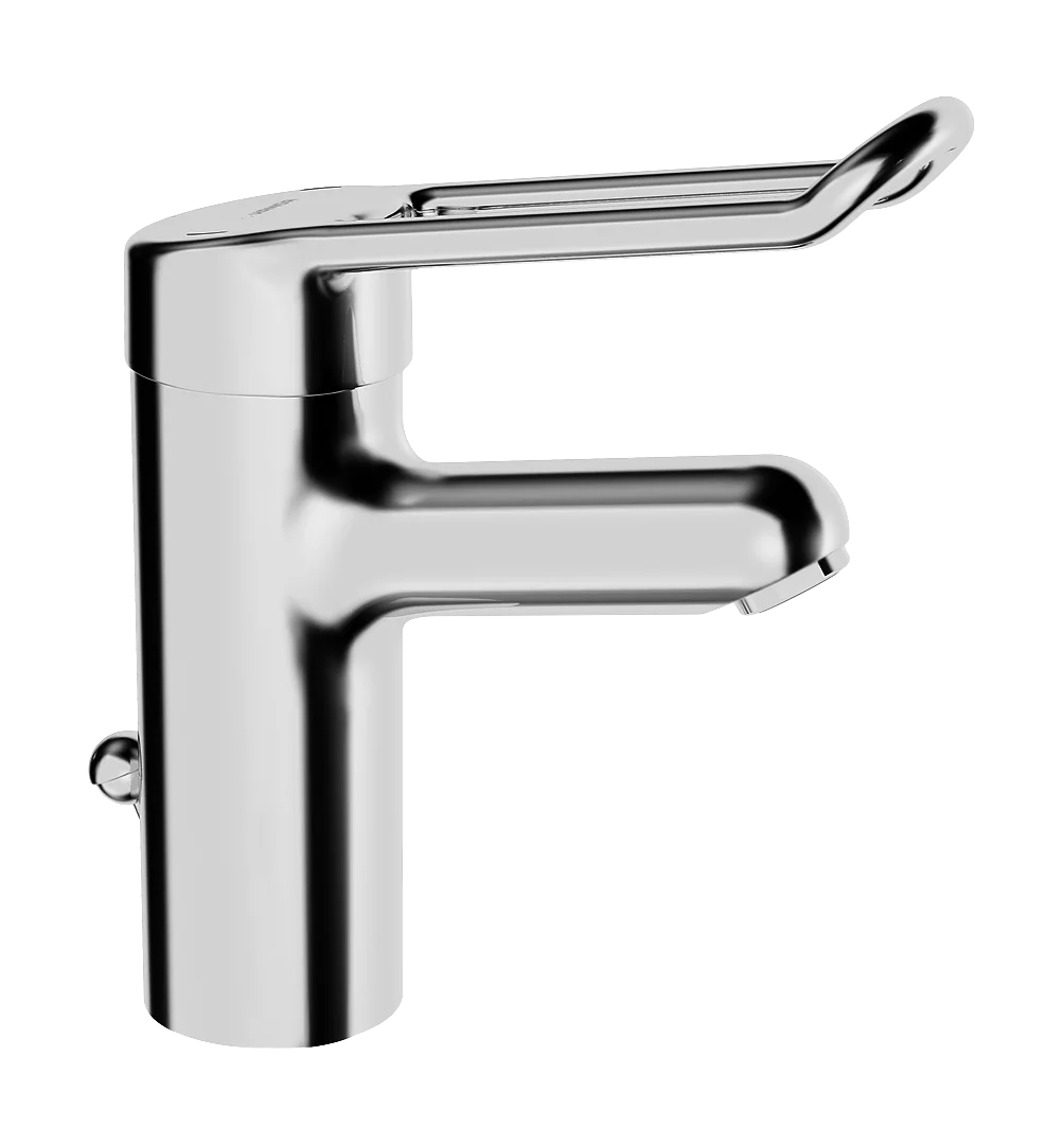 HansaMEDIPRO Waschtischarmatur EHM WT-Batt. HansaMEDIPRO 0161 CU-Rohr Zugst.Ablgarn. Bügelh. Ausld.120