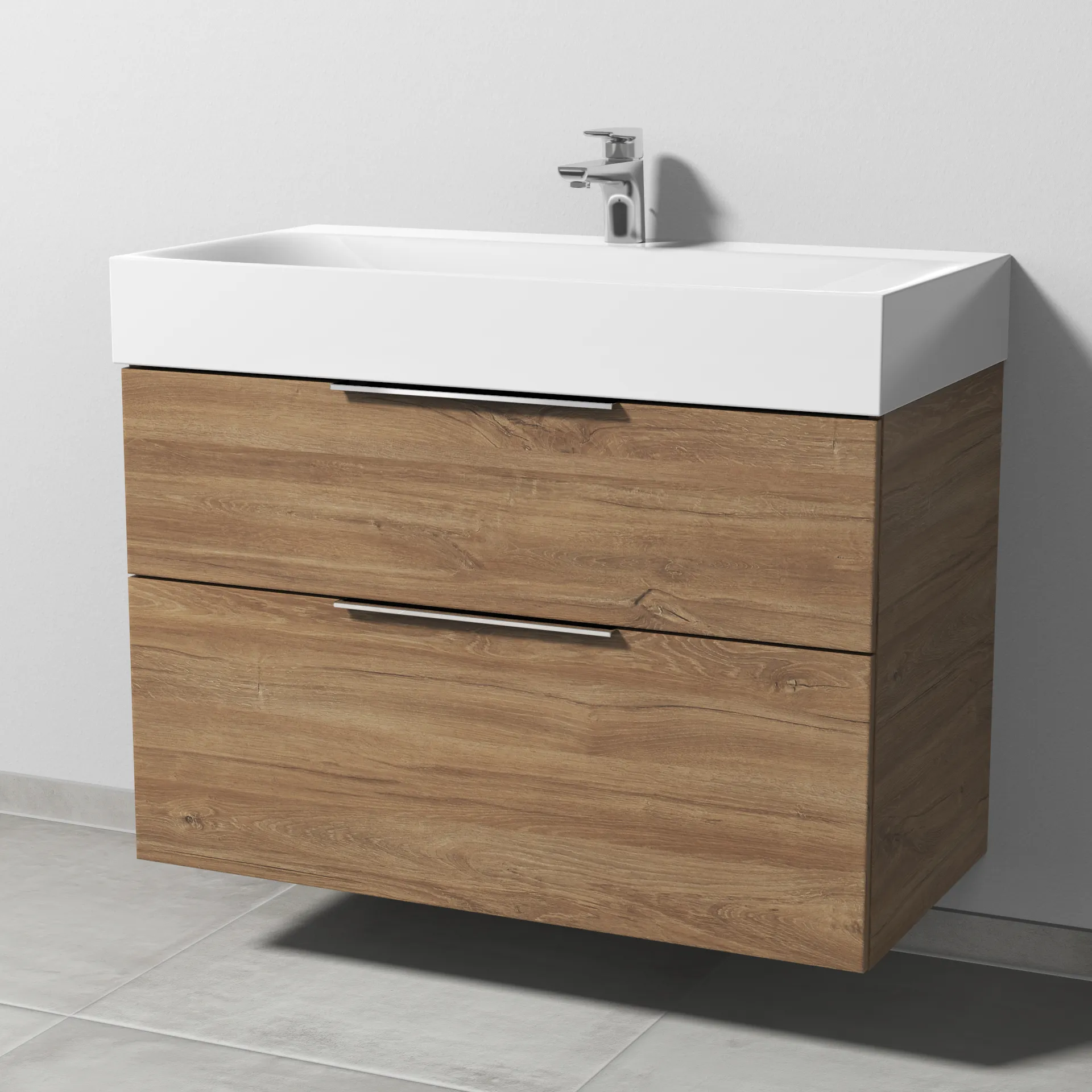 Sanipa Waschtischunterschrank „3way“ passend zu Stahl-Email-Waschtische Silenio von Kaldewei 890 × 582 × 452 mm in Eiche Kansas