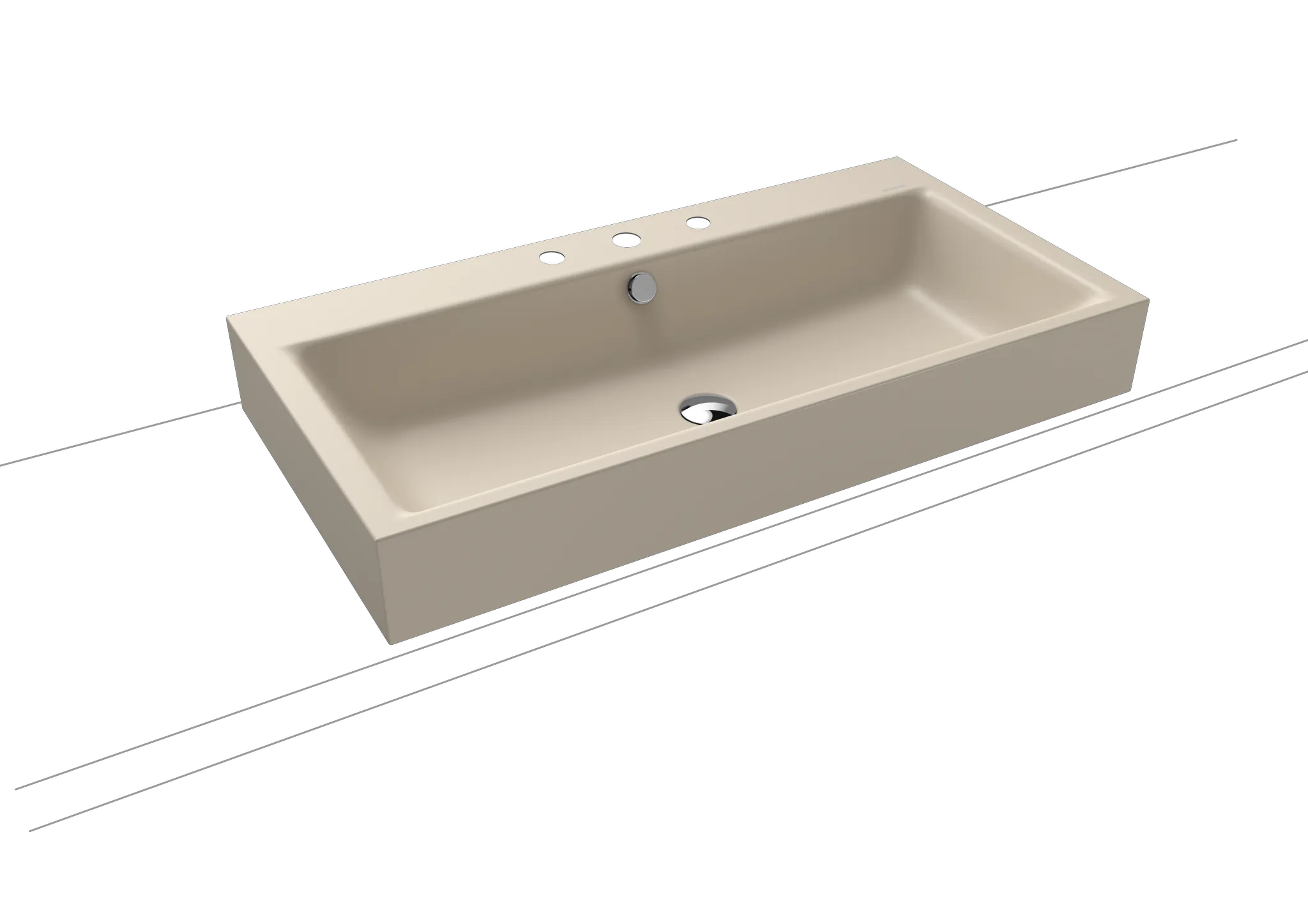 Aufsatzwaschtisch „Puro“ 90 × 46 cm, mit Überlauf, mit Hahnlochbohrung in warm beige 20 mit Perl-Effekt