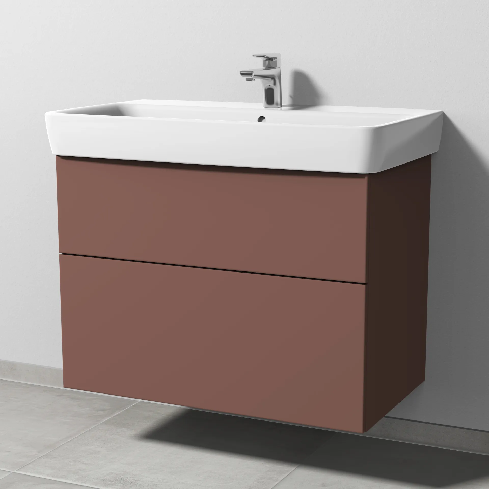 Sanipa Waschtischunterschrank „3way“ passend zu Keramik-Waschtische Renova Plan von Geberit 790 × 588 × 407 mm in Wine-Red, Becken mittig