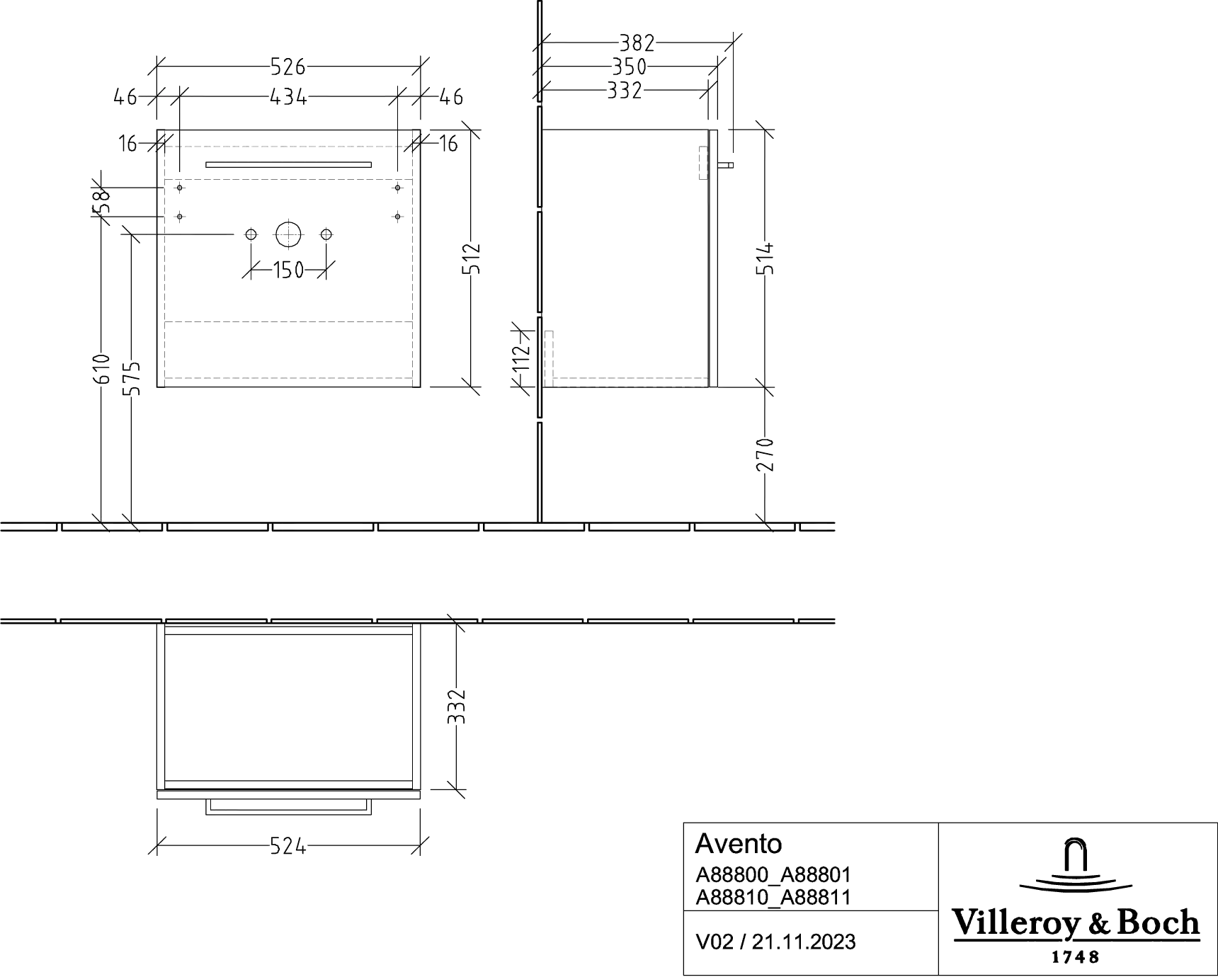 Villeroy & Boch Avento Waschbeckenunterschrank A88801, 526 x 514 x 384 mm, Graphite Villeroy & Boch Avento Waschbeckenunterschrank A88801, 526 x 514 x 384 mm, Graphite