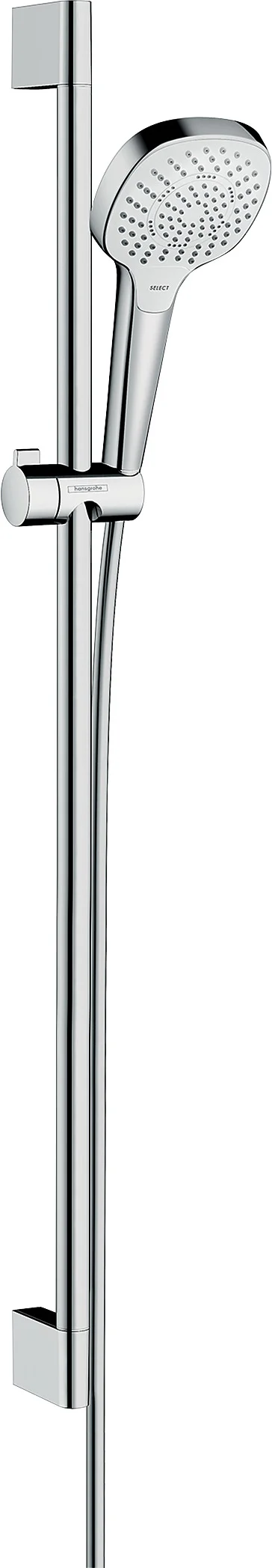 Hansgrohe Croma Select E Brauseset EcoSmart, 110 mm Brausekopf, 90 cm Brausestange, weiß/chrom, SoftRain, IntenseRain, Massagestrahl