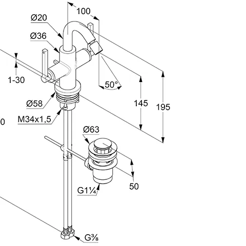 Kludi NOVA FONTE Bidetarmatur PURISTIC chrom, DN 15, 2-Griffarmatur