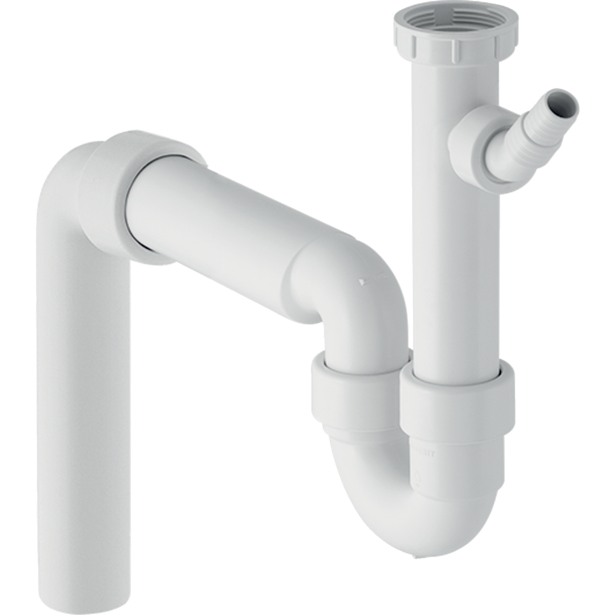 Rohrbogengeruchsverschluss für Spülbecken, mit Winkelschlauchtülle, Abgang vertikal: d=50mm, G=1 1/2″, weiß-alpin Rohrbogengeruchsverschluss für Spülbecken, mit Winkelschlauchtülle, Abgang vertikal: d=50mm, G=1 1/2″, weiß-alpin