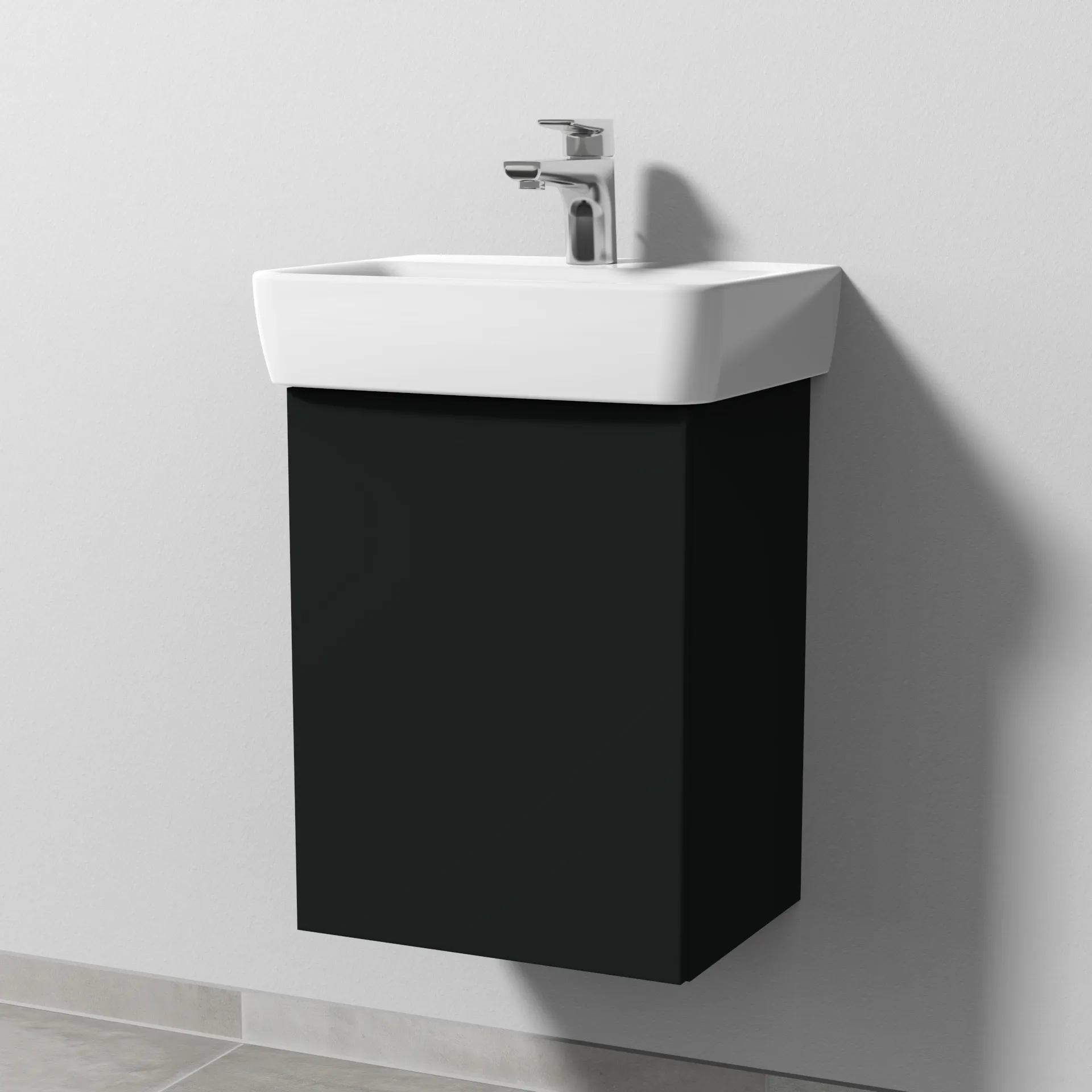 Sanipa Waschtischunterschrank „3way“ passend zu Keramik-Waschtische Renova Plan von Geberit 390 × 520 × 302 mm in Vulkan (matt), Anschlag links