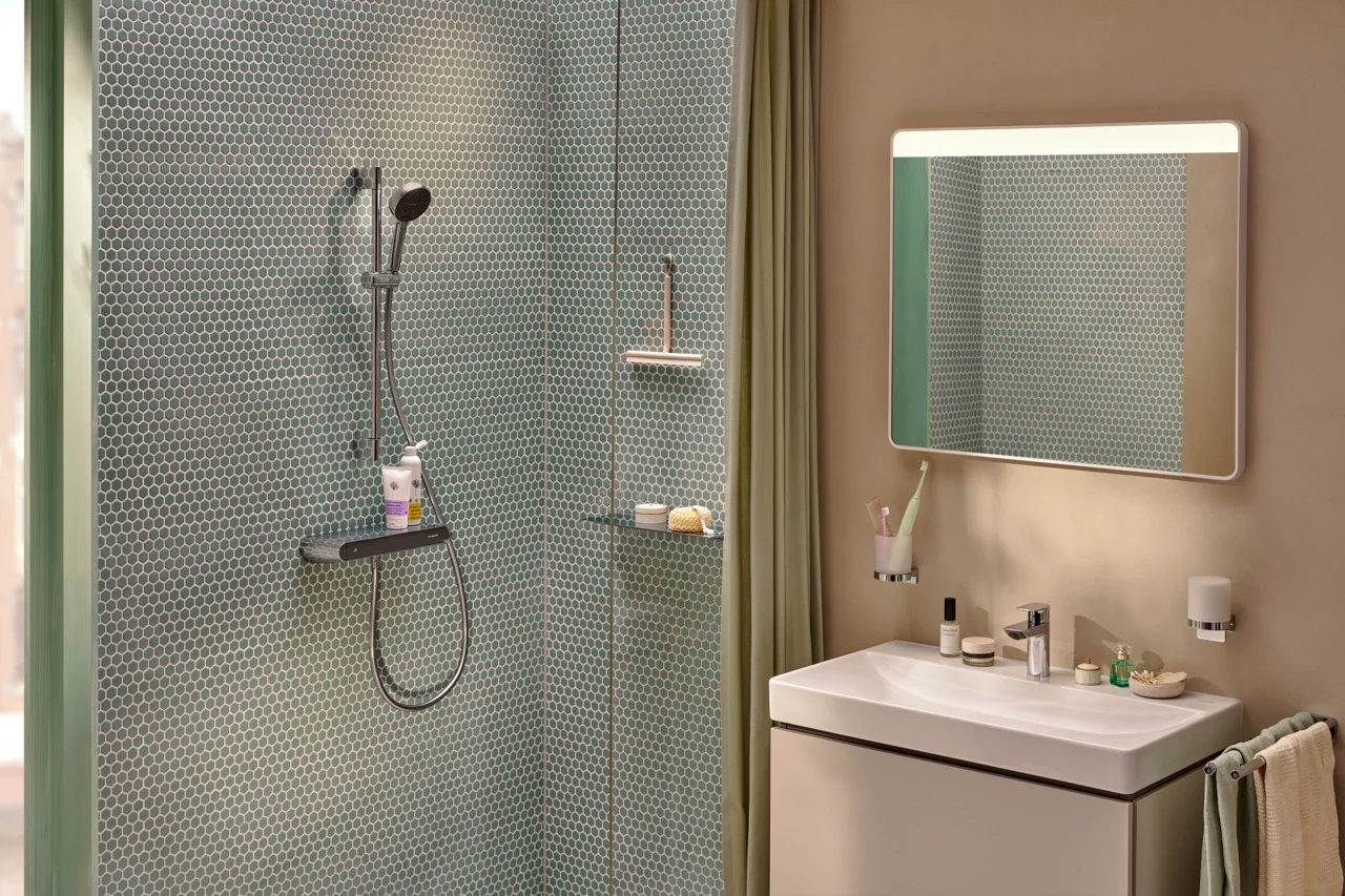 Activera Select S Brausesystem Aufputz 95 2jet EcoSmart mit ShowerTablet Select 360 und Brausestange 65 cm, Oberfläche: Chrom