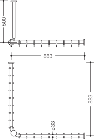 HEWI Duschvorhangstange „Serie 801“ 91,8 × 91,8 cm