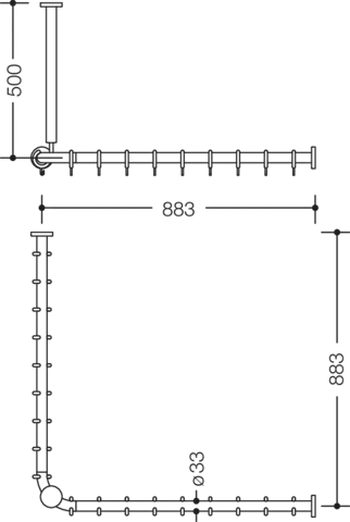 HEWI Duschvorhangstange „Serie 801“ 91,8 × 91,8 cm HEWI Duschvorhangstange „Serie 801“ 91,8 × 91,8 cm