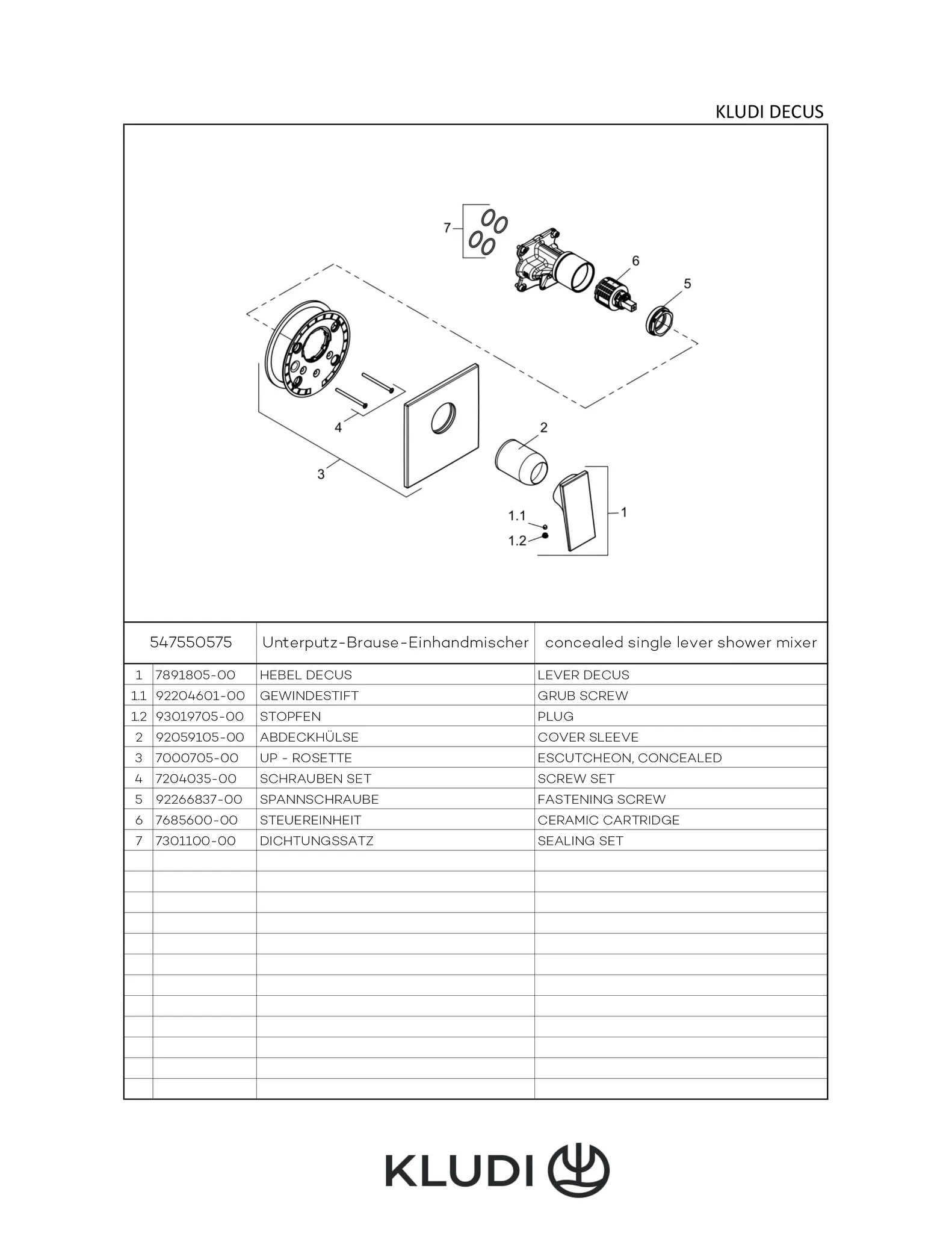 Kludi DECUS UP-Brause-EHM, Feinbau-Set chrom Kludi DECUS UP-Brause-EHM, Feinbau-Set chrom