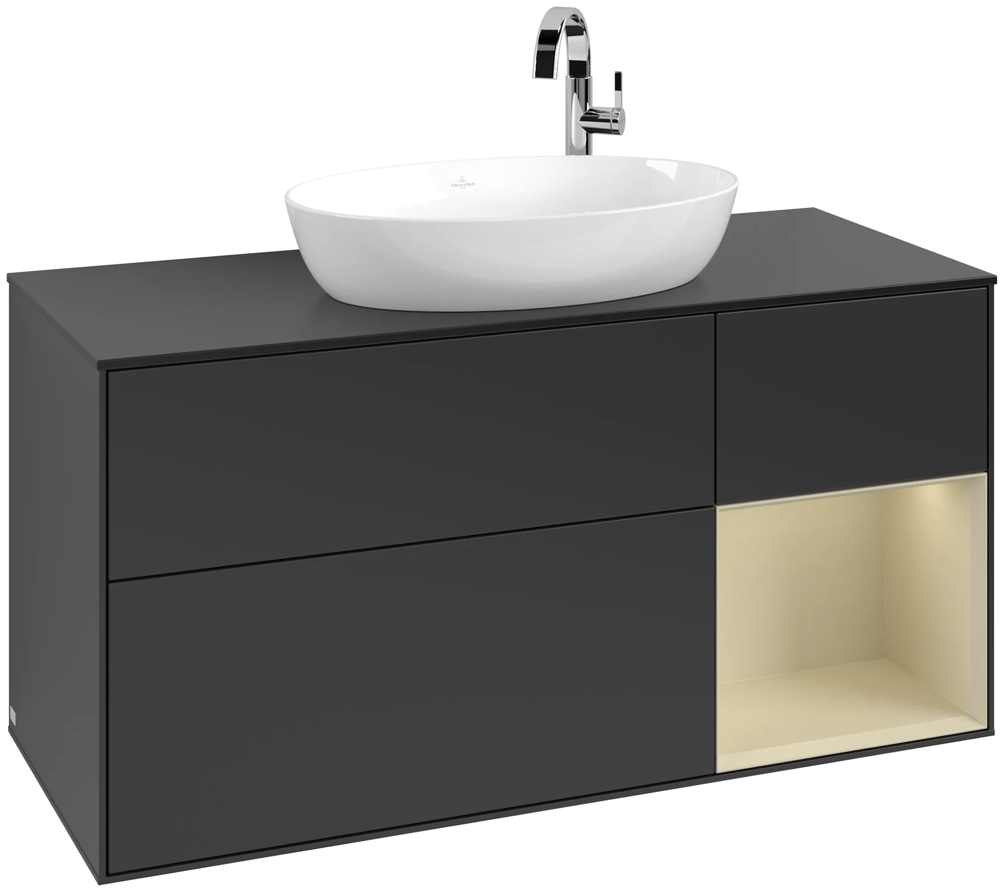 Villeroy & Boch Finion Waschbeckenunterschrank G95, 1200x603x501mm, Black Matt Lacquer / Silk Grey Matt Lacquer / Glass Black Matt