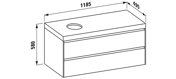 Waschtischunterbau+Waschtischplatte (MODULAR SYSTEM) LANI 495x1185x580 mit Ausschnitt links Abdeckplatte 65 mm (Farbe: .260 weiß matt), mit 2 Schubladen integrierter Griffleiste Vollauszug und Soft-Close weiß matt Waschtischunterbau+Waschtischplatte (MODULAR SYSTEM) LANI 495x1185x580 mit Ausschnitt links Abdeckplatte 65 mm (Farbe: .260 weiß matt), mit 2 Schubladen integrierter Griffleiste Vollauszug und Soft-Close weiß matt