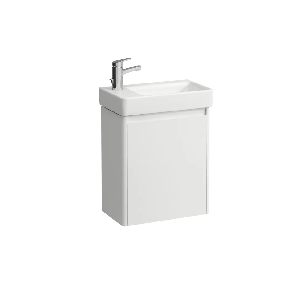 Waschtisch+Waschtischunterbau PRO S SET BASE 2.0 280x480x607 1 Hahnloch mit Überlauf 1 Tür Scharnier links mit Griffmulde weiß/we matt