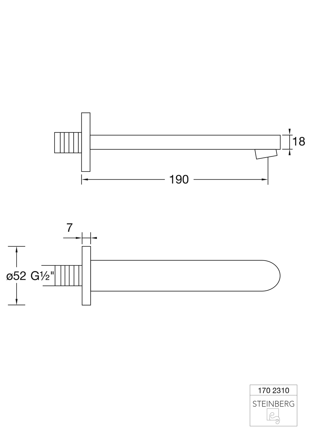 Serie 170 Auslauf für Waschtisch oder Wanne, Ausladung: 19 cm Serie 170 Auslauf für Waschtisch oder Wanne, Ausladung: 19 cm