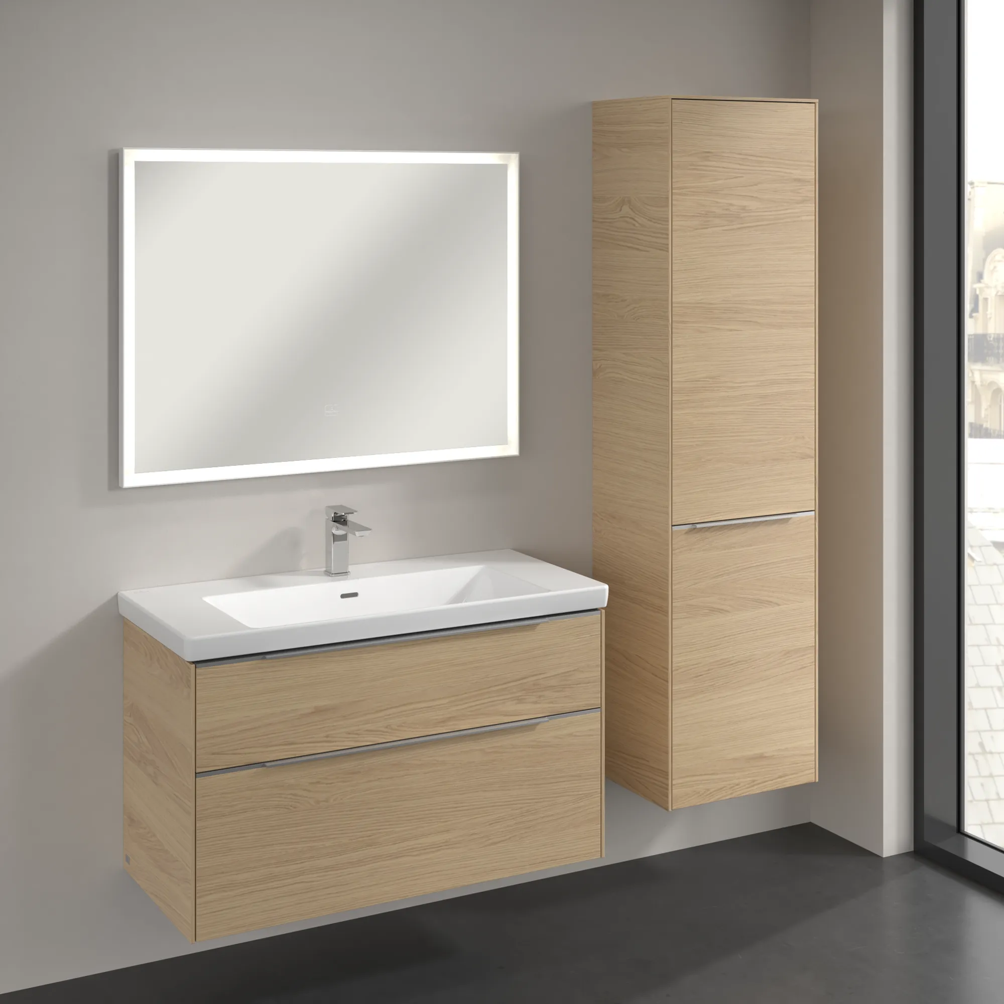 Villeroy & Boch Subway 3.0 Hochschrank, Nordic Oak, 450x1710x346 mm, 1 Tür, 1 Wäscheklappe mit Korb, SoftClosing, Wandmontage