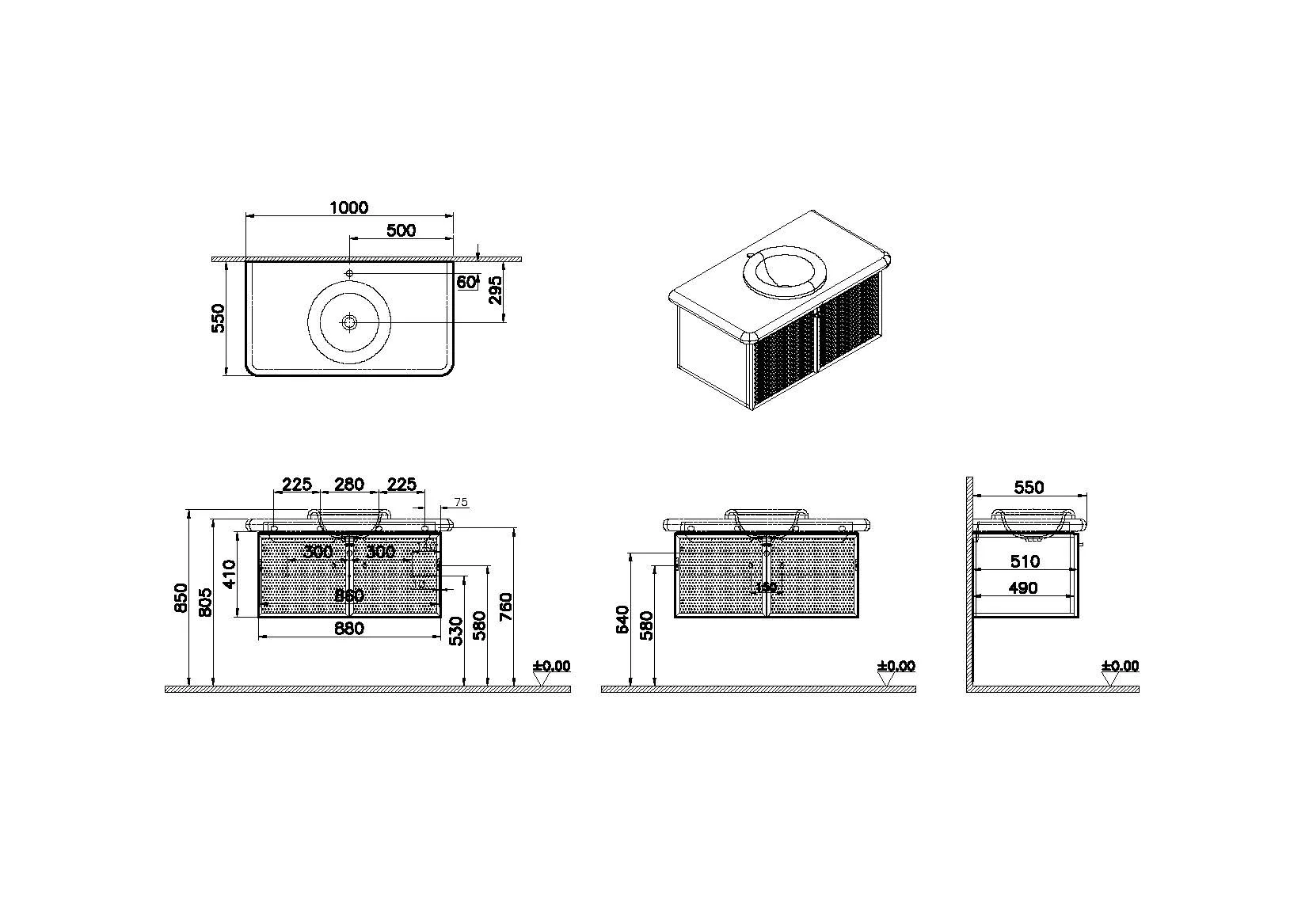 VitrA Liquid Waschtischunterschrank, Wandmontage, 100 cm, Schwarz VitrA Liquid Waschtischunterschrank, Wandmontage, 100 cm, Schwarz