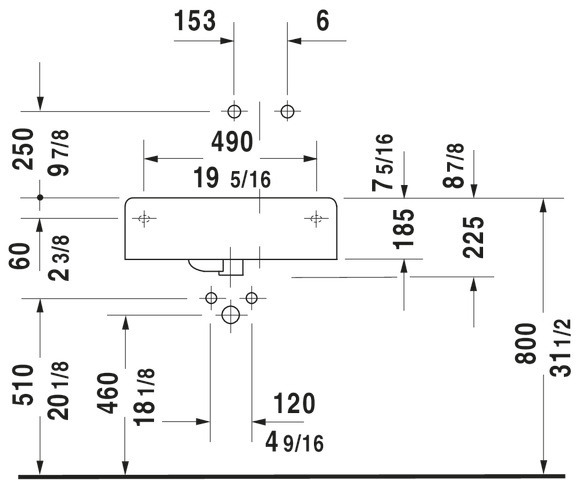 Wandwaschtisch „Scola“, mit Überlauf, Hahnlochposition mittig Wandwaschtisch „Scola“, mit Überlauf, Hahnlochposition mittig