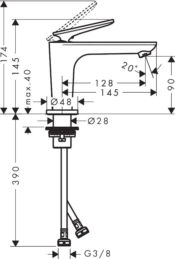 Hansgrohe AXOR Citterio C Einhebel-Waschtischmischer 90° mit CoolStart, Chrom, Ausladung 128 mm, Auslaufhöhe 90 mm Hansgrohe AXOR Citterio C Einhebel-Waschtischmischer 90° mit CoolStart, Chrom, Ausladung 128 mm, Auslaufhöhe 90 mm