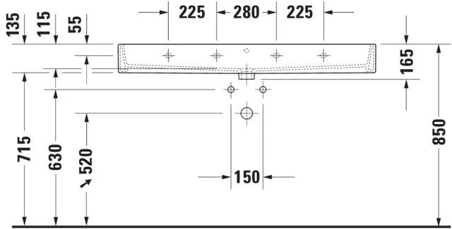 Wandwaschtisch „Vero Air“, mit Überlauf, Hahnlochposition mittig