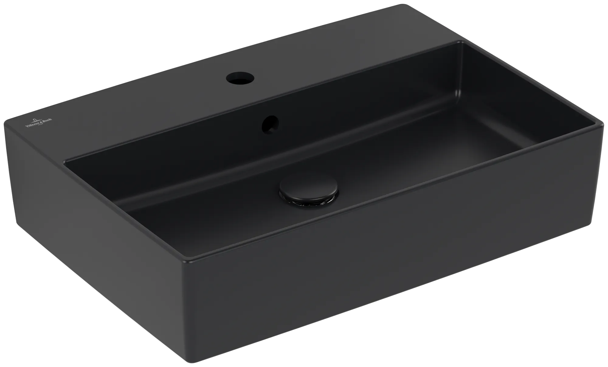 Villeroy & Boch Aufsatzwaschtisch aus TitanCeram „Memento 2.0“ 600 × 420 × 140 mm, mit Hahnlochbohrung, Hahnlochposition mittig in Pure Black Villeroy & Boch Aufsatzwaschtisch aus TitanCeram „Memento 2.0“ 600 × 420 × 140 mm, mit Hahnlochbohrung, Hahnlochposition mittig in Pure Black