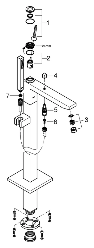 Einhand-Wannenbatterie Eurocube Joy 23667_1, Bodenmontage, Fertigmontageset für 45 984, mit Handbrause und Brauseschlauch, eigensicher, chrom