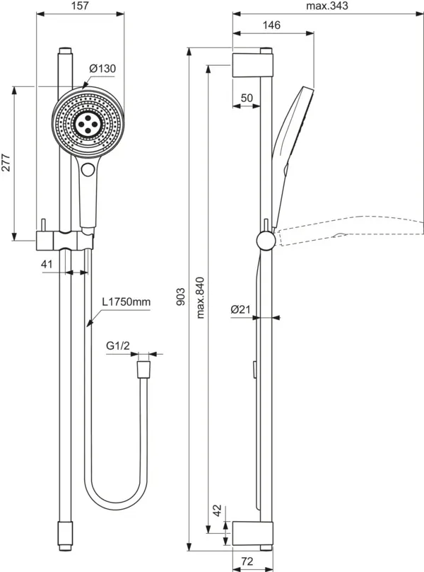 Gleitstangekombination „IdealrainSolos“, Befestigung verdeckt 90,3 cm in Chrom