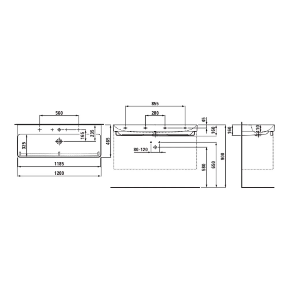 Laufen PRO X Doppelwaschtisch 1200 x 465 mm in weiß Laufen PRO X Doppelwaschtisch 1200 x 465 mm in weiß