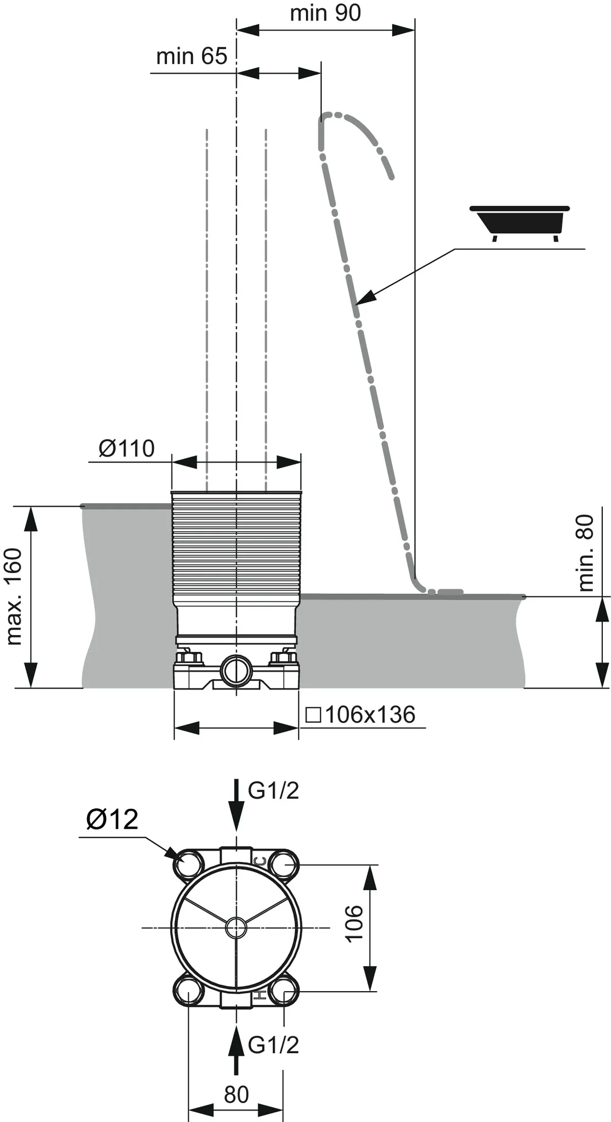 Ideal Standard Unterputz-Bausatz 1 für freistehende Wannenarmatur Ideal Standard Unterputz-Bausatz 1 für freistehende Wannenarmatur