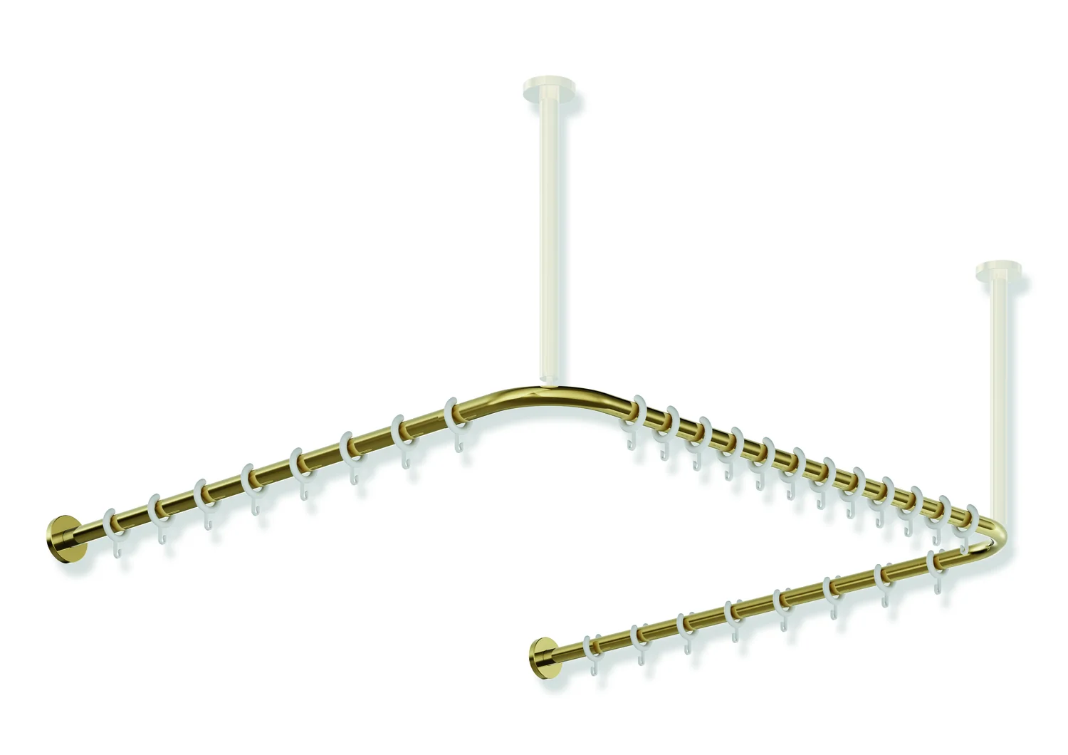 HEWI Vorhangstange System 900, Edelstahl PVD Gold glänzend, Achsmaß 987 x 975 x 987 mm, 28 Ringe aus POM, kürzbar