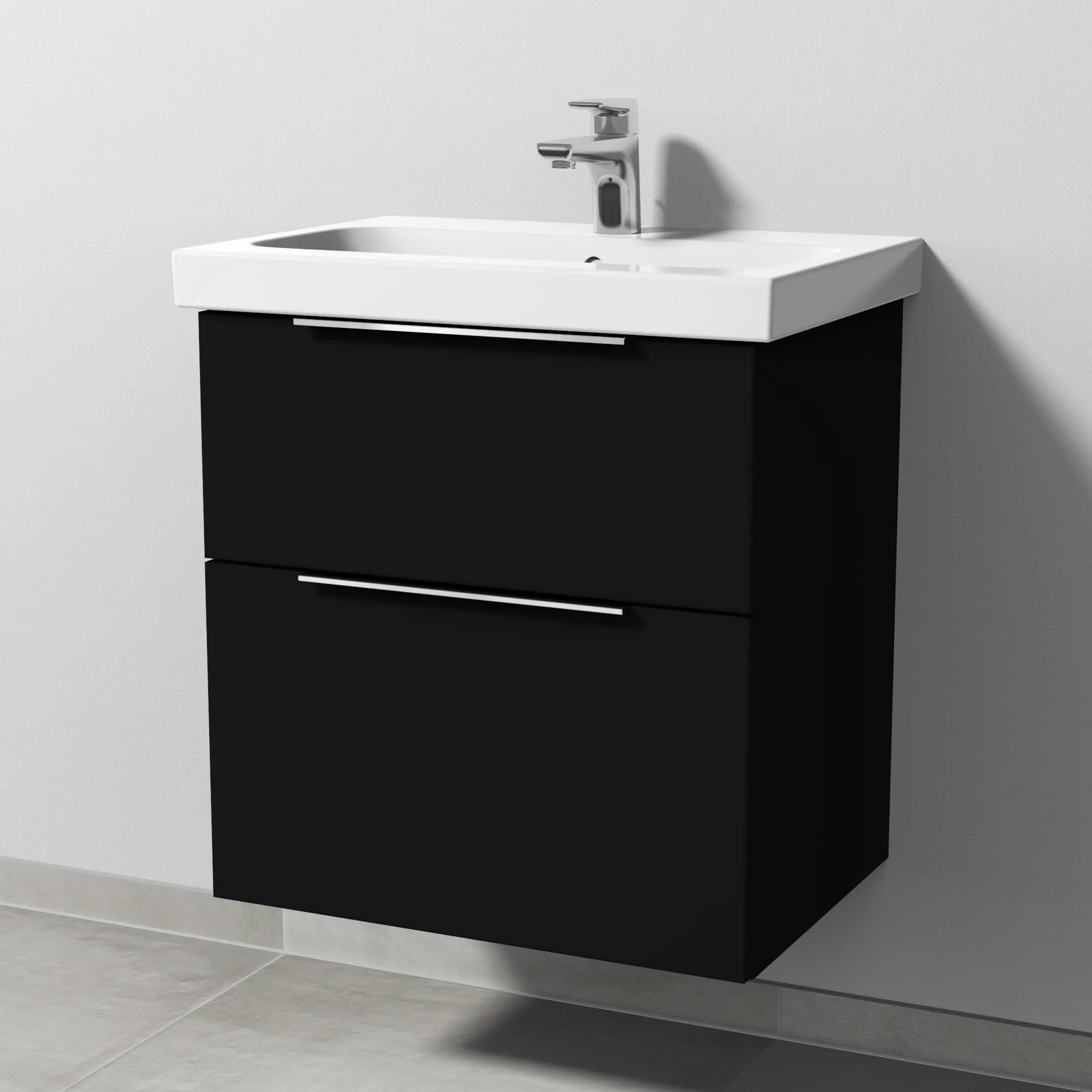 Sanipa Waschtischunterschrank „3way“ passend zu Keramik-Waschtische iCon Light von Geberit 560 × 591 × 407 mm in Schwarz (matt), Becken mittig, mit