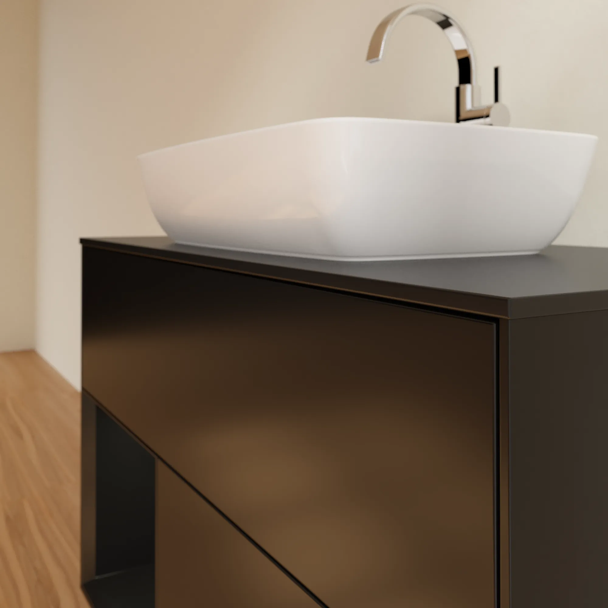 Villeroy & Boch Waschtischunterschrank „Finion“ für Schrankwaschtisch 1000 × 603 × 501 mm Black Matt Lacquer, für Becken mittig