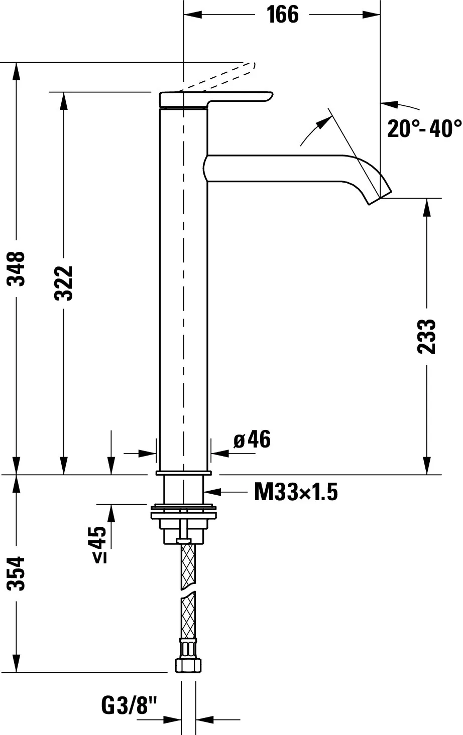 C.1 Einhebel-Waschtischmischer XL Höhe 322 Ausladung 166 mm