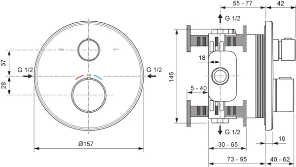 Ideal Standard Badethermostat Ceratherm T100 Unterputz Rosette 163 mm Magnetic Grey