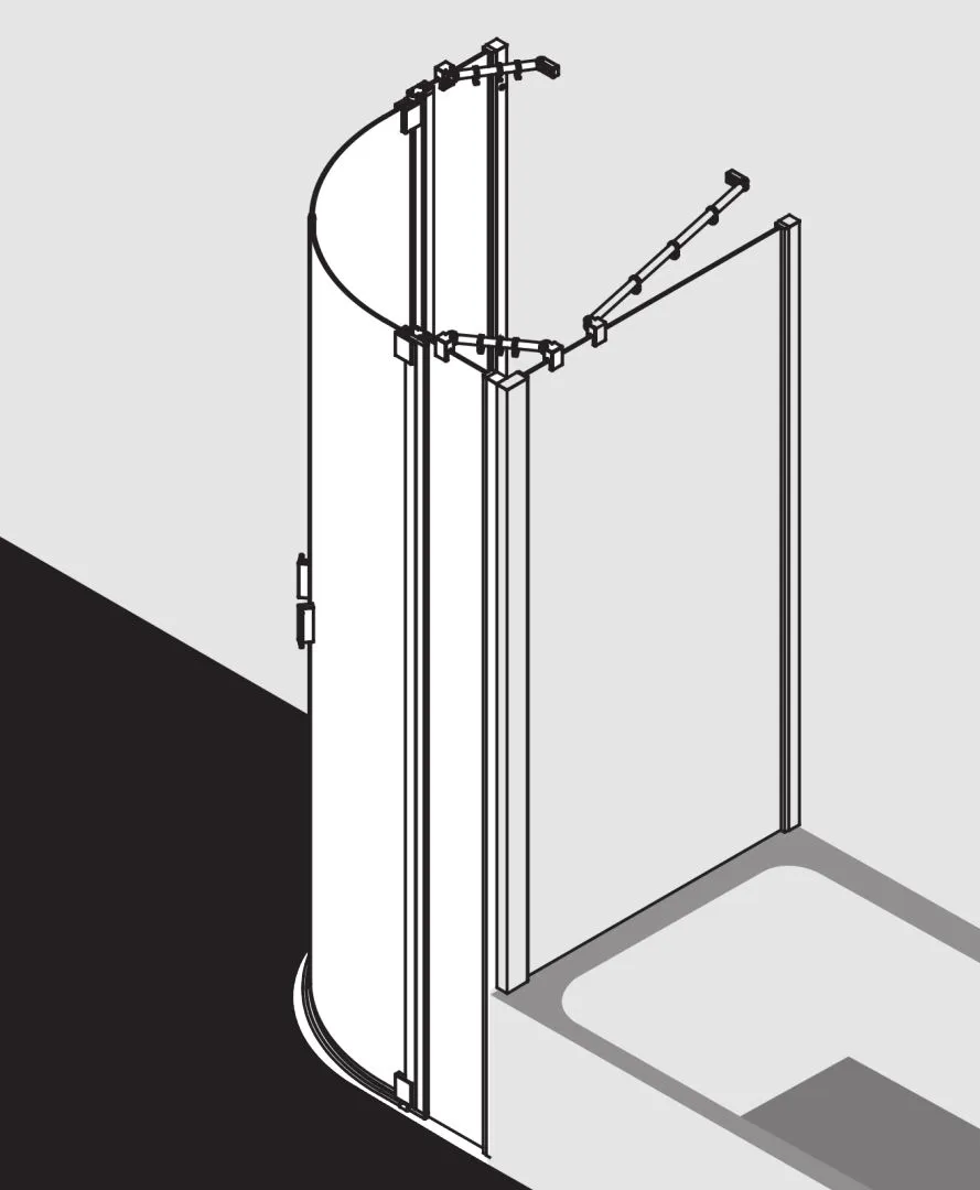 Kermi Duschdesign Viertelkreis-Duschkabine mit Pendeltüren mit Festfeldern „RAYA“ Glas Klar, Profile Silber Mattglanz, BV: 770 - 800 mm GAK: 755 - 785 mm WE: 780 - 810 mm H: 2000 mm