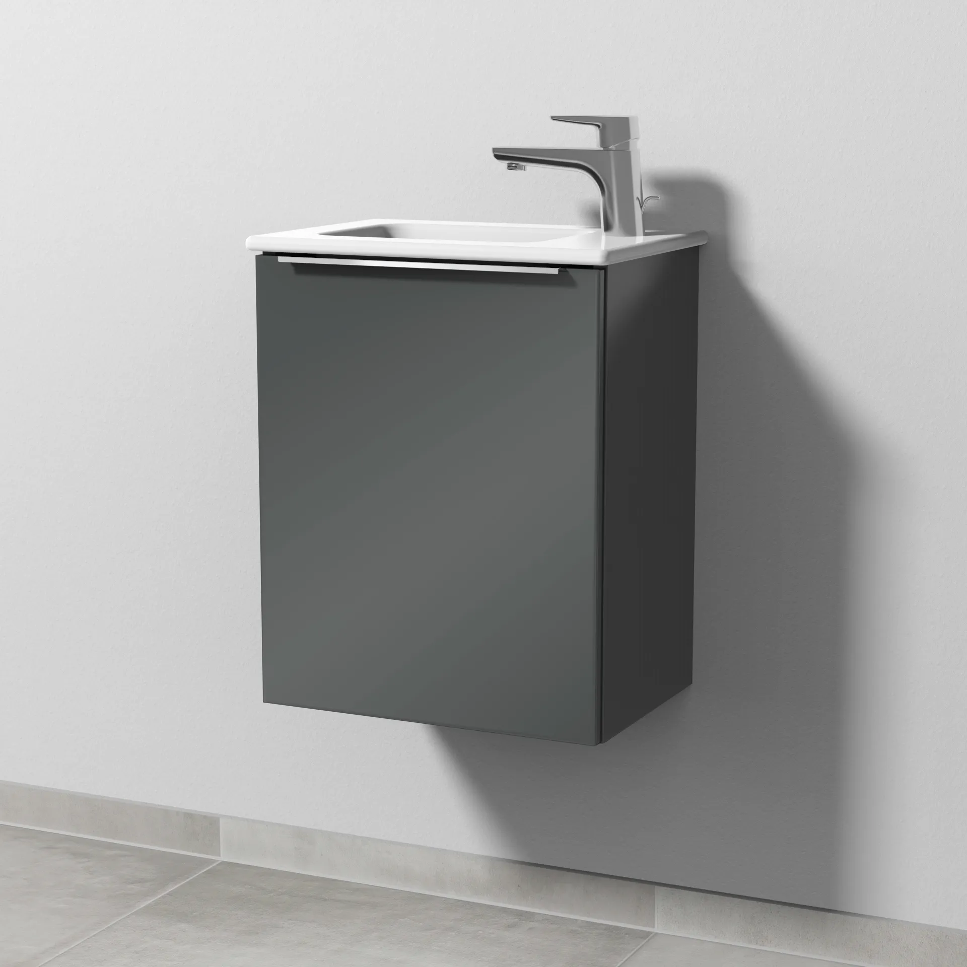 Sanipa Waschtischunterschrank „3way“ passend zu Keramik-Waschtische ME by Starck von Duravit 410 × 513 × 293 mm in Anthrazit (glanz), Anschlag links Sanipa Waschtischunterschrank „3way“ passend zu Keramik-Waschtische ME by Starck von Duravit 410 × 513 × 293 mm in Anthrazit (glanz), Anschlag links