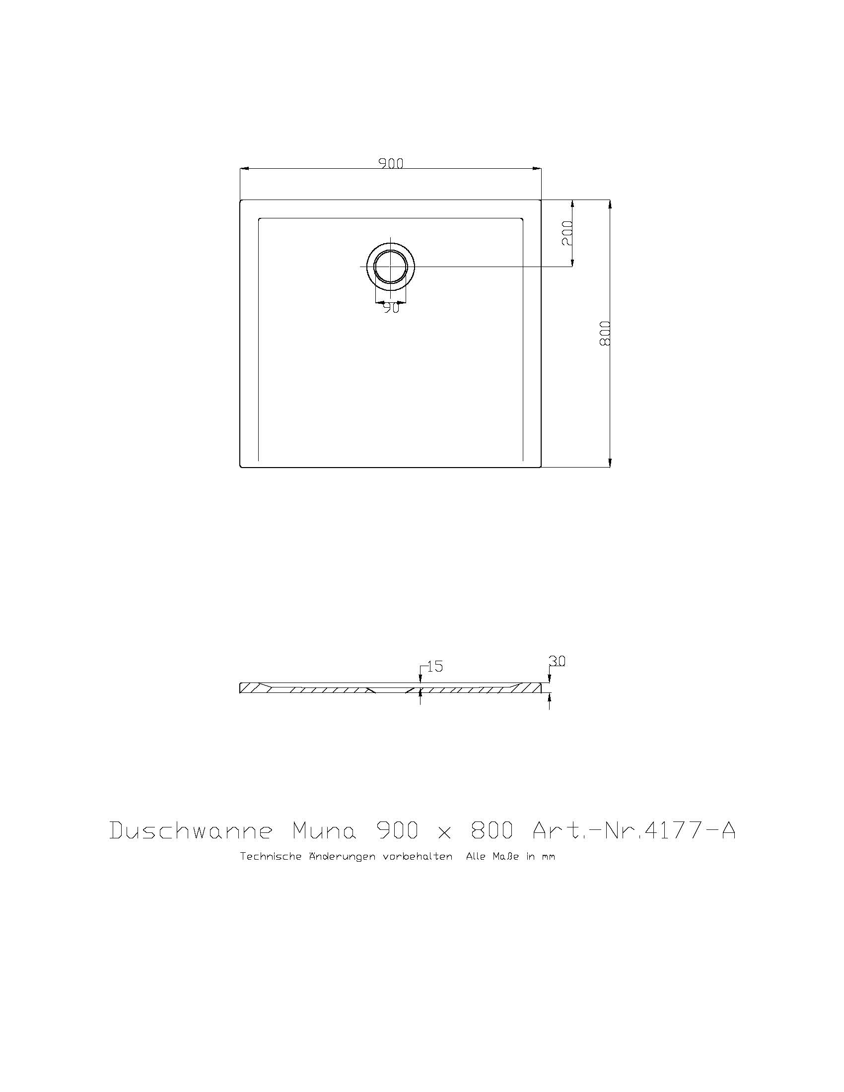Duschwanne „Muna“ Rechteck 90 × 80 cm in Weiß