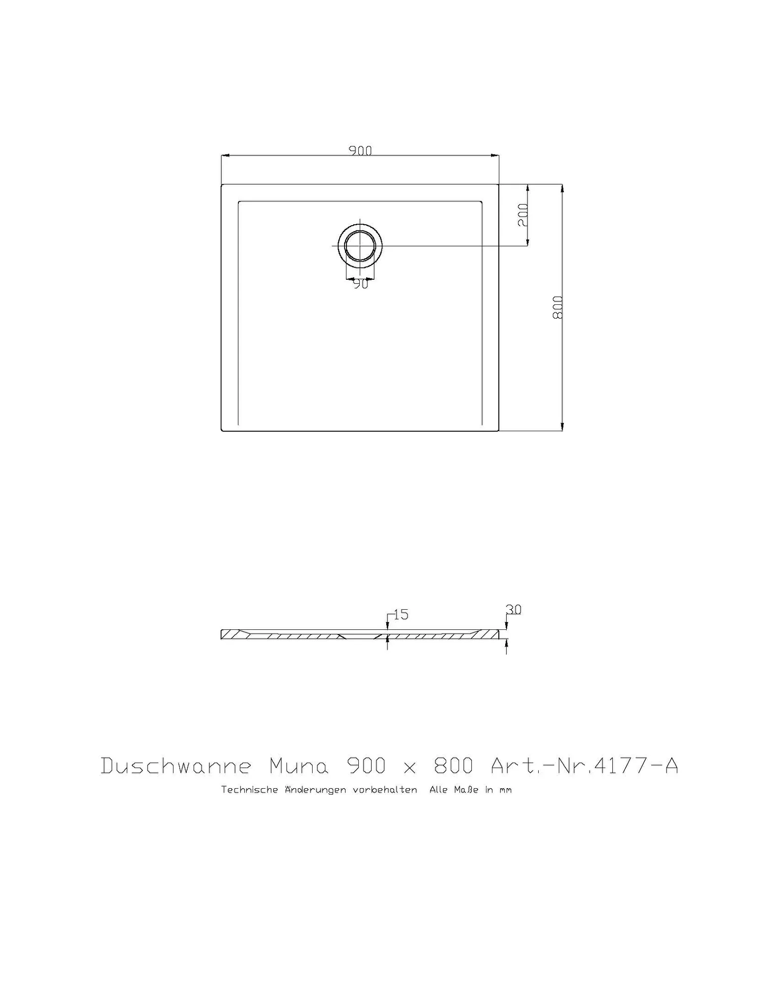 Duschwanne „Muna“ Rechteck 90 × 80 cm in Weiß