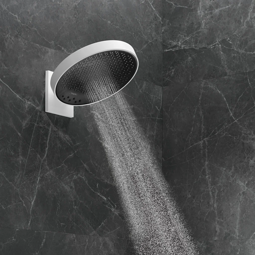 Hansgrohe Rainfinity Kopfbrause 360° 3jet, Wandmontage mattweiß, 360 mm Brausekopfgröße, DN15 Anschluss Hansgrohe Rainfinity Kopfbrause 360° 3jet, Wandmontage mattweiß, 360 mm Brausekopfgröße, DN15 Anschluss